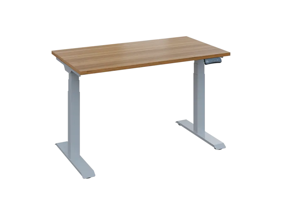 Fleximax 27-12 výškově nastavitelný stůl, kovová podnož stříbrná, deska 25 mm, široký 1200 mm, ořech světlý